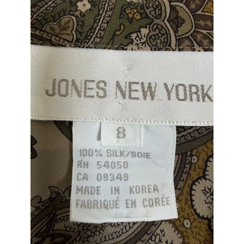 VTG Jones New York 100% Silk Blouse Skirt Brown Paisley 100% Silk 2 Piece Set - Picture 4 of 16